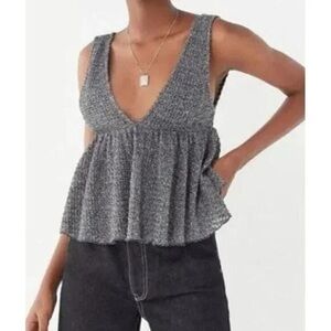 Urban Outfitters Peplum Tank Top Womens Medium Gray Knit V Neck Flowy Boho